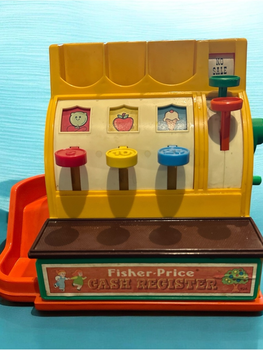 Vintage Fisher-Price Yellow Kids Cash Register Toy